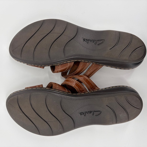 Clarks Collection Leisa Cacti Brown Leather Strap Sandals Slides Womens 7.5 - Picture 7 of 10